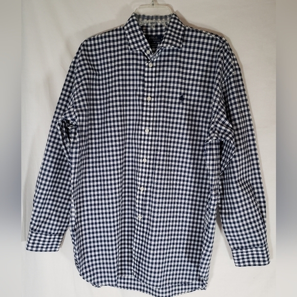 Polo Ralph Lauren Boyfriend Fit Blue & White Plaid Long Sleeve Shirt Sz 14 - Picture 1 of 8